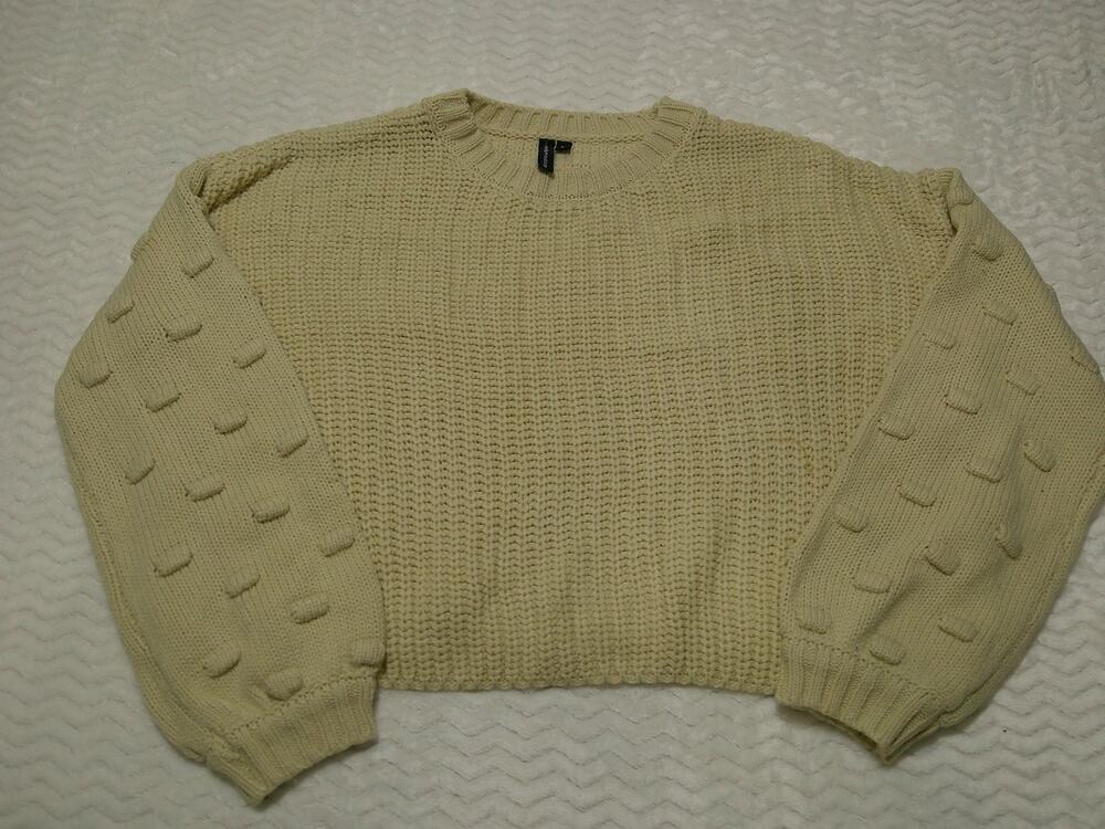 Moon & Madison Sweater Women's L Cream Cropped Ribbed Knit NWOT